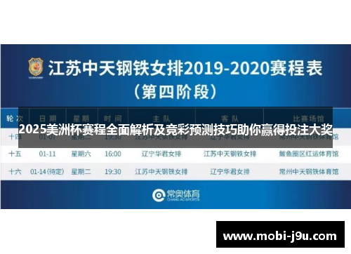 2025美洲杯赛程全面解析及竞彩预测技巧助你赢得投注大奖