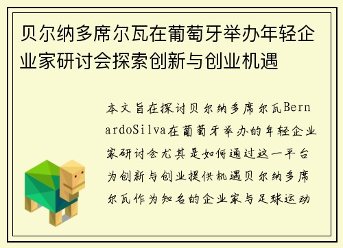 贝尔纳多席尔瓦在葡萄牙举办年轻企业家研讨会探索创新与创业机遇